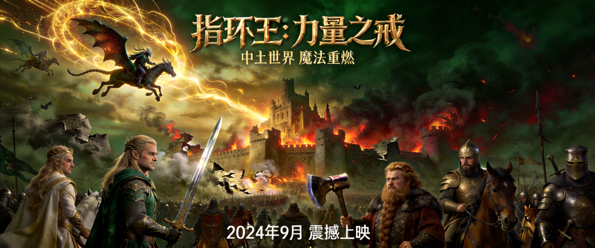 奇幻史诗《指环王：力量之戒》海报 - 中土世界魔法与战争场景